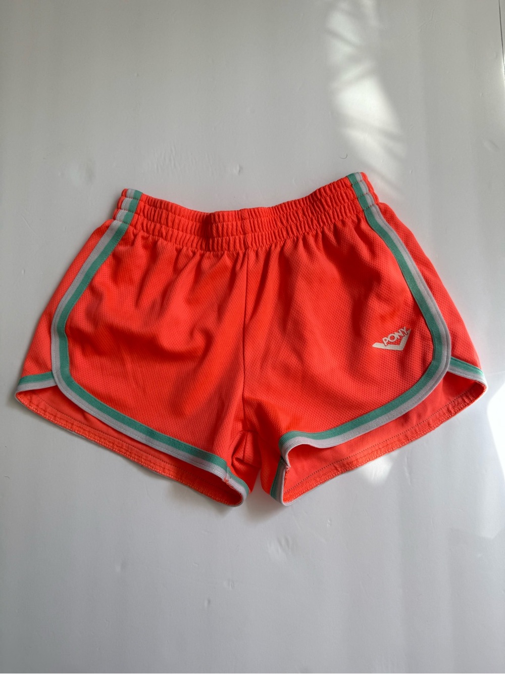 PONY Neon Coral Athletic Running Shorts Girls S 7/8 Y2K Sporty